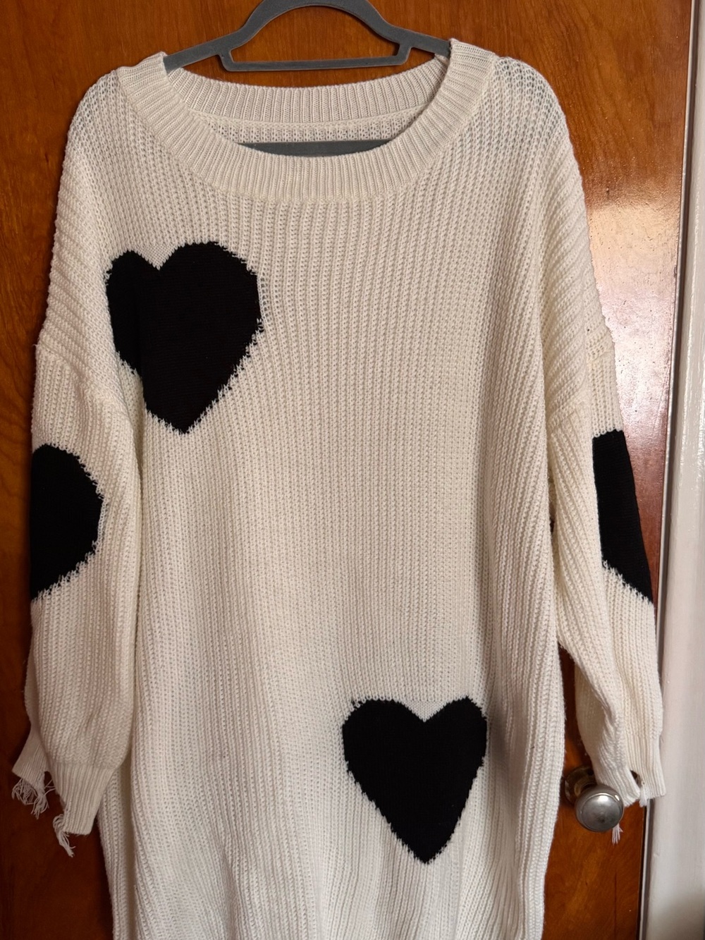 Women’s Cream Sweater Dress with Black Heart Motifs